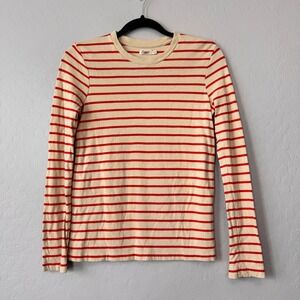 FAHERTY XSmall Cream Red Stripe Long Sleeve Crew Neck Tee Shirt Top